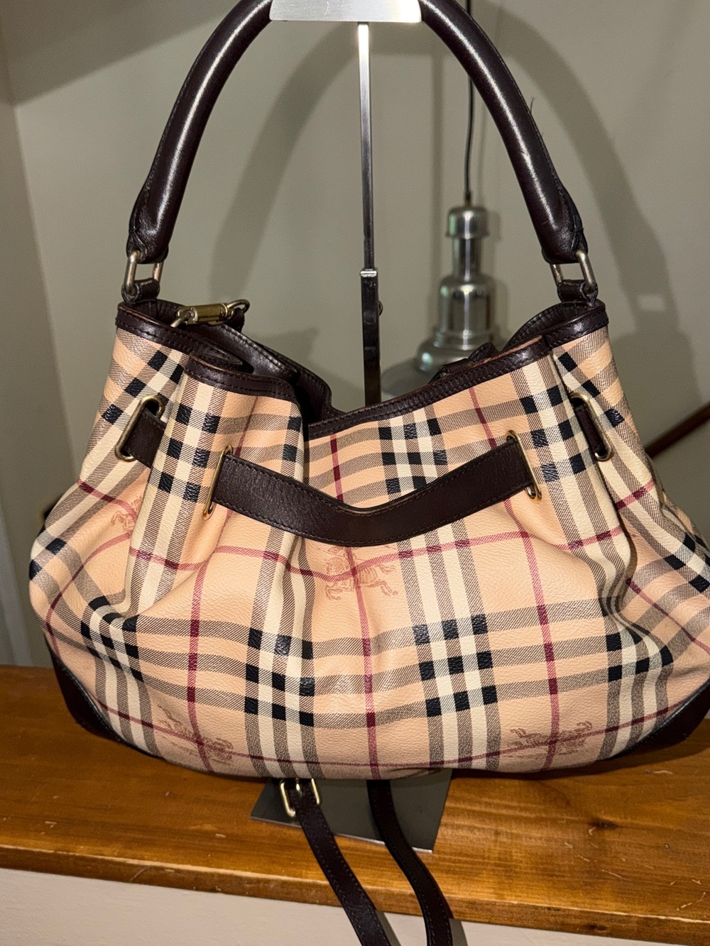 Authentic- Burberry Haymarket Check Willenmore Hobo 2-Way Bag 3742238 - Picture 4 of 13